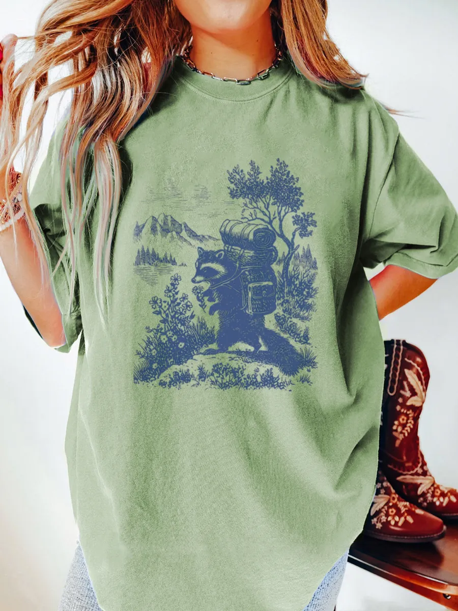 Vintage Raccoon Hiking Oversize Graphic Tee