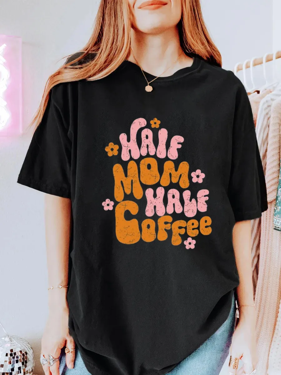 Vintage Half Mom Half Coffee Oversize Graphic Tee