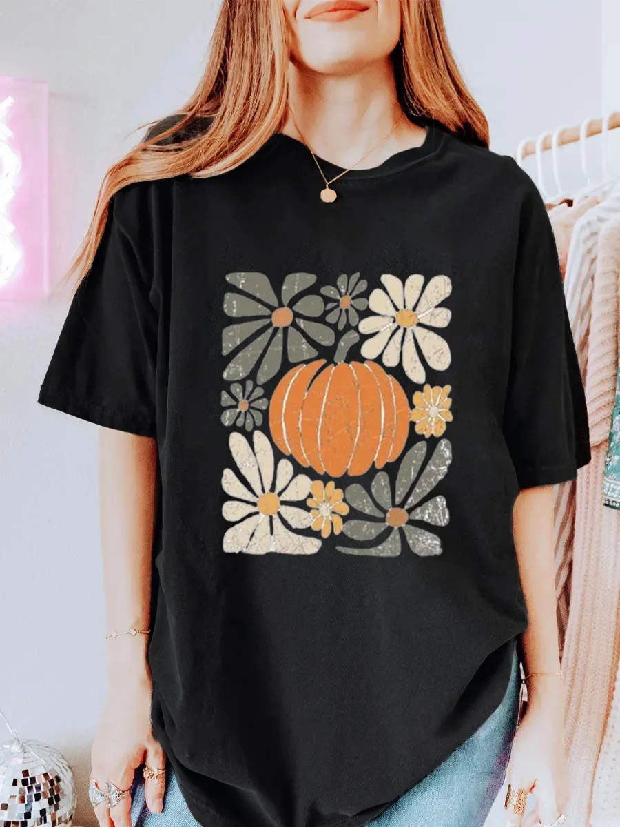Vintage Floral Pumpkin Oversize Graphic Tee