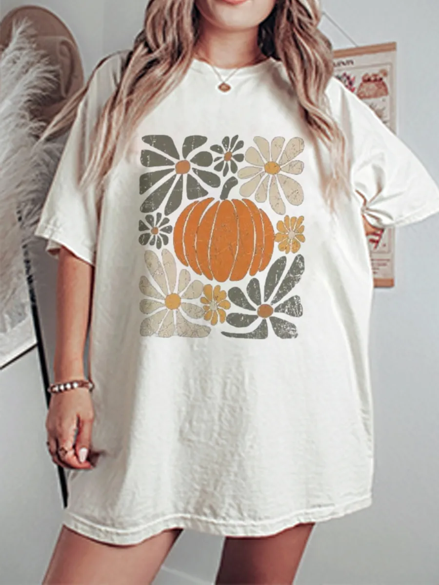 Vintage Floral Pumpkin Oversize Graphic Tee