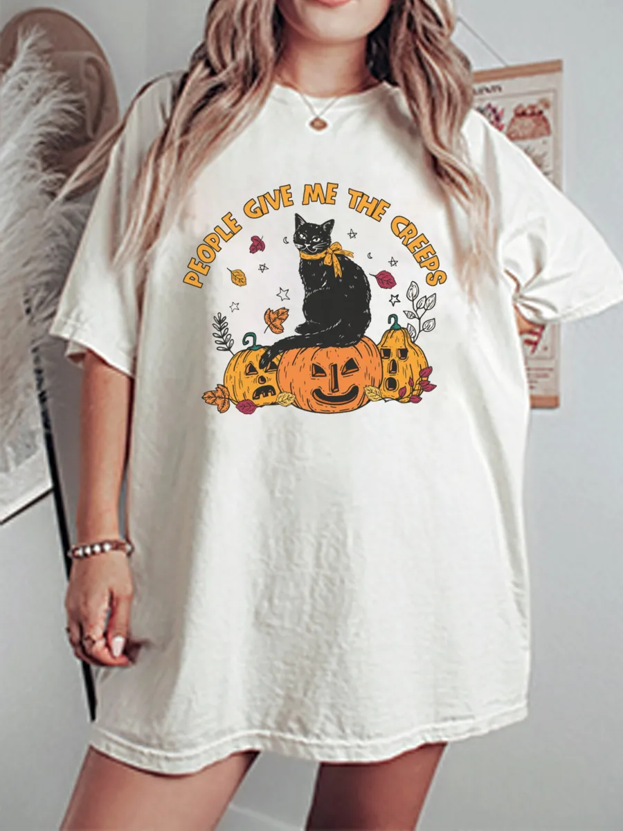 Vintage People Give Me The Creeps Oversize Graphic Tee