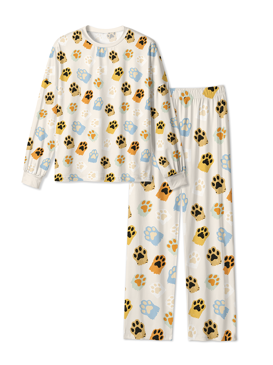 Vintage Cat Dog Paw Pattern Pajama