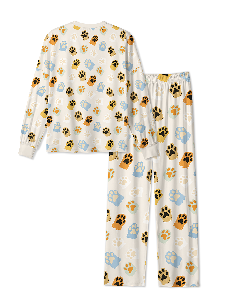 Vintage Cat Dog Paw Pattern Pajama
