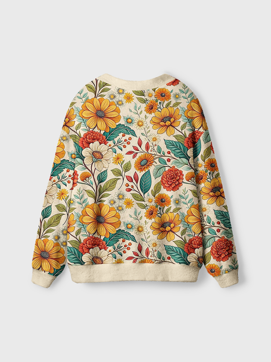 Vintage Orange Red Blooms Cute Cardigan Sweaters