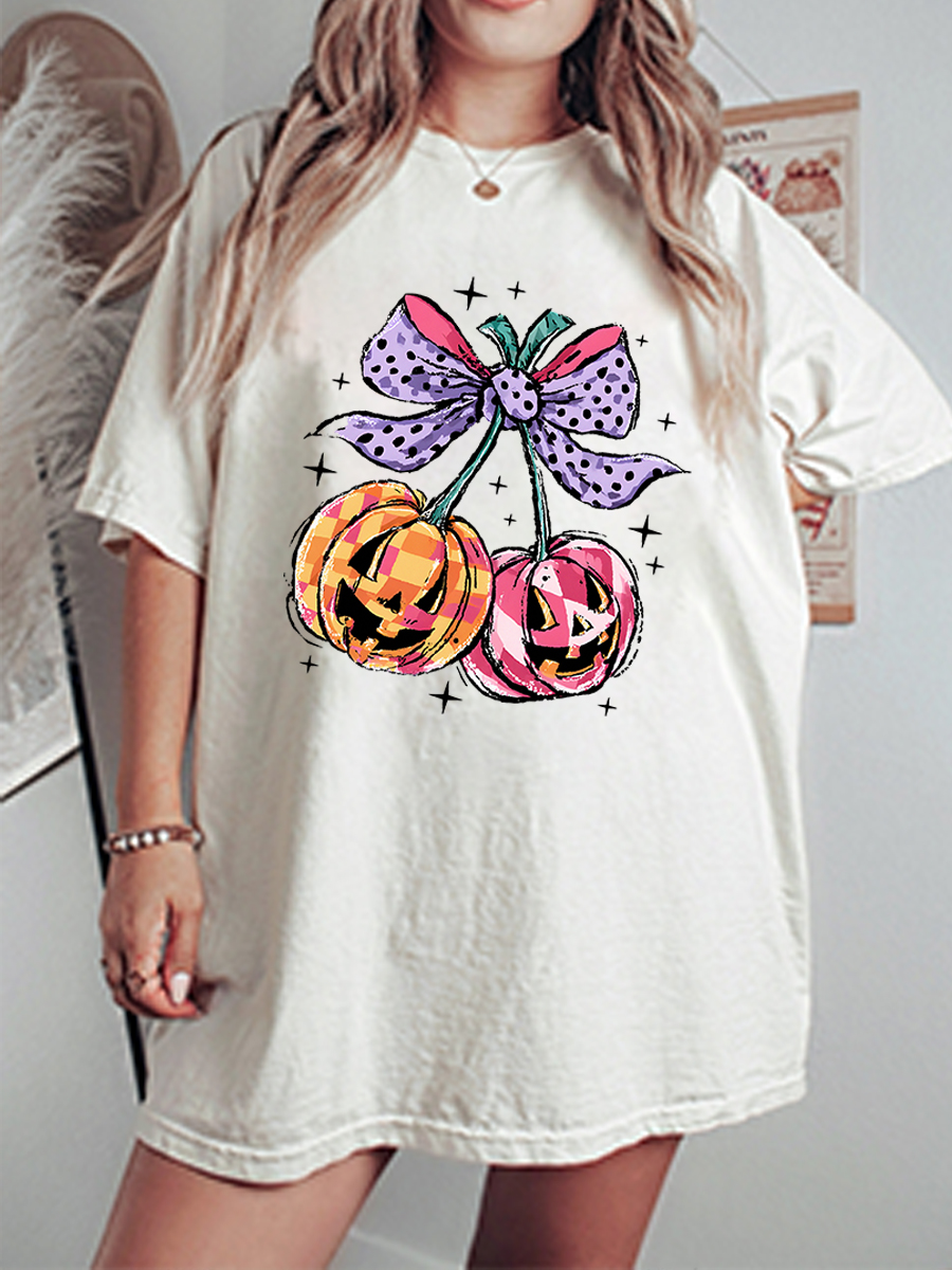 Vintage Pumpkin Cherries Oversize Graphic Tee