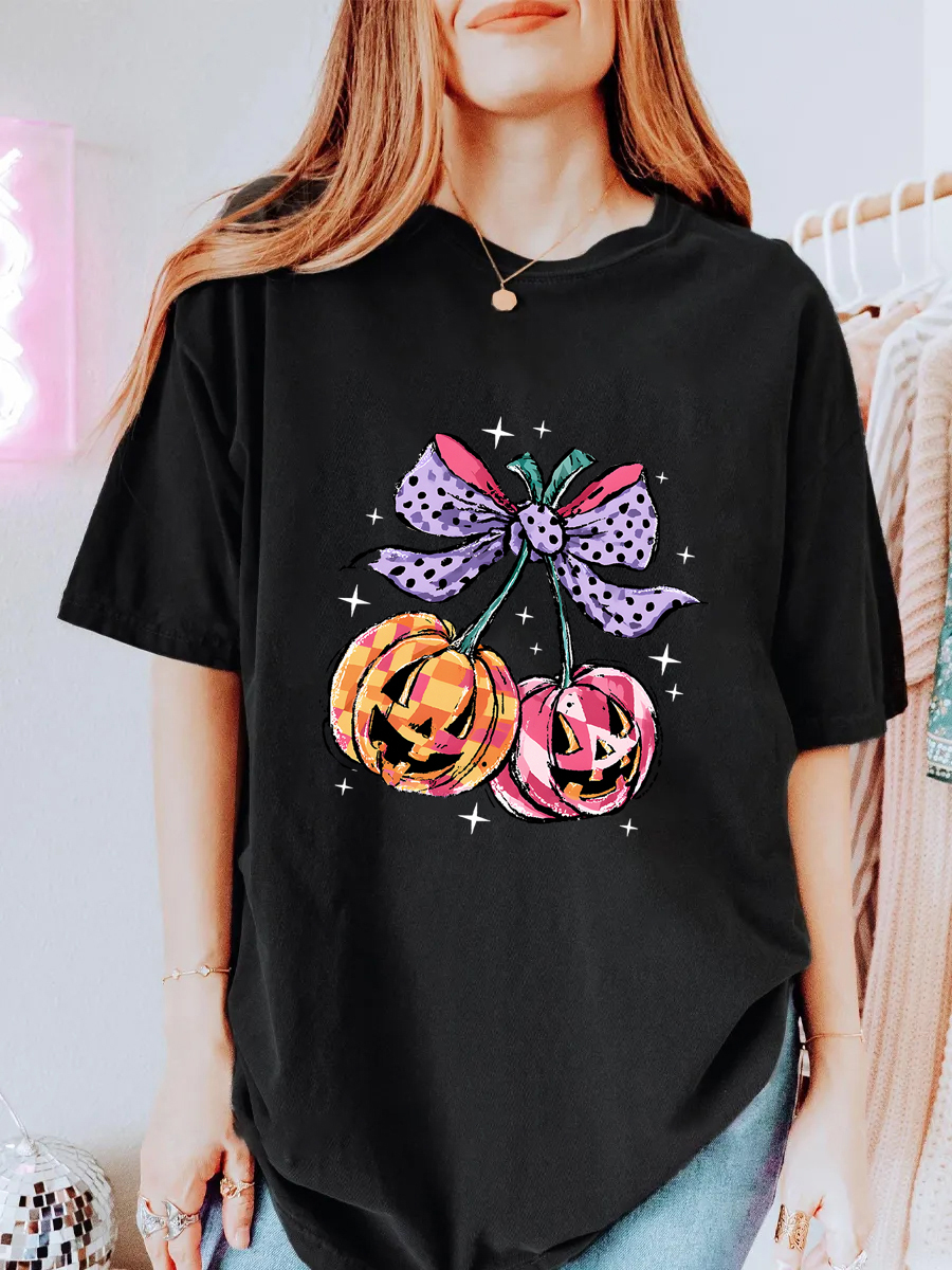 Vintage Pumpkin Cherries Oversize Graphic Tee