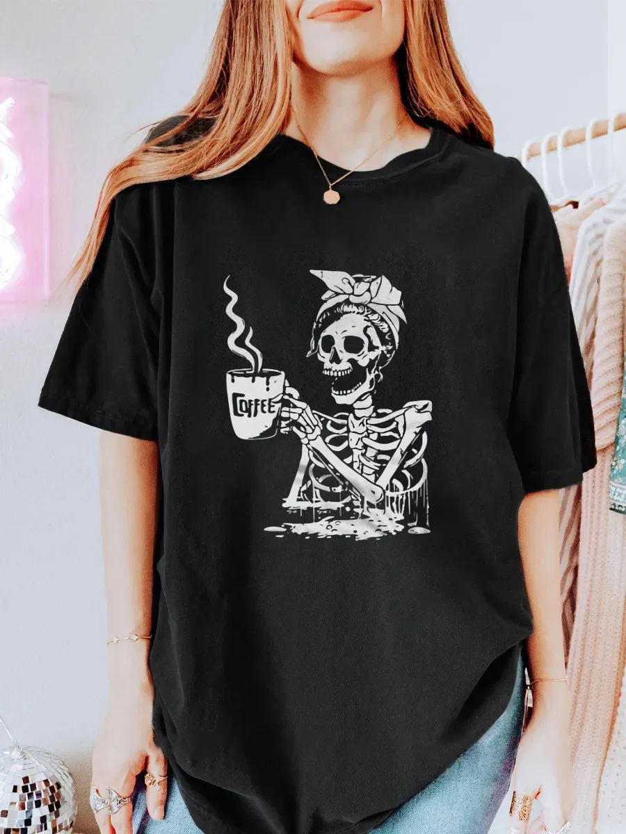 Vintage Skeleton Coffee Oversize Graphic Tee