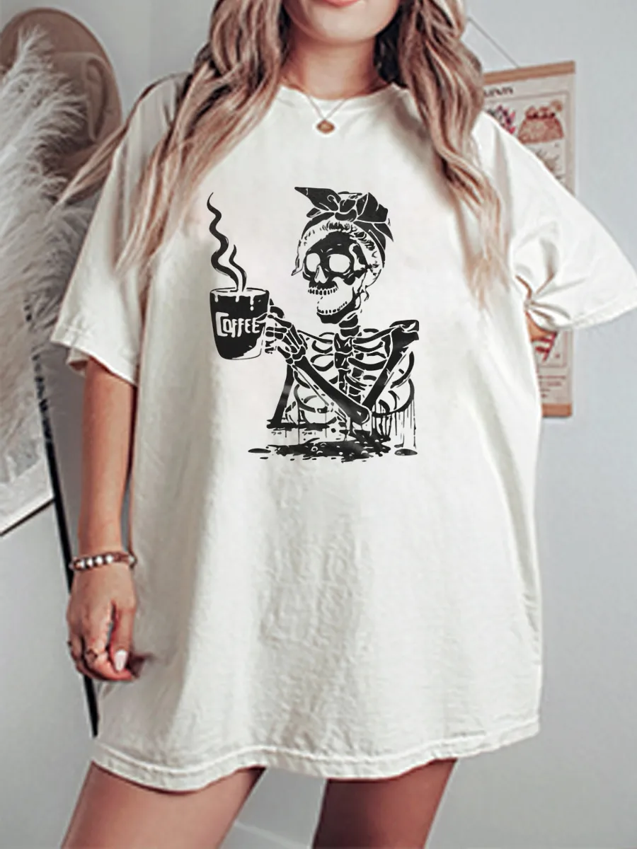 Vintage Skeleton Coffee Oversize Graphic Tee