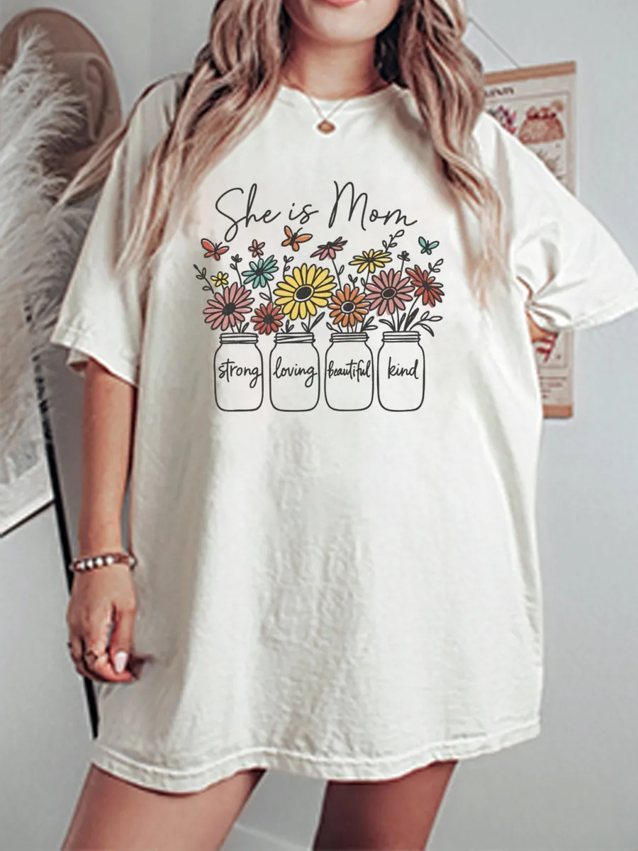 Vintage She Is Mom Oversize Graphic Tee