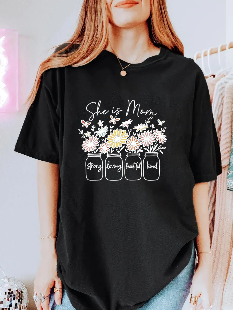 Vintage She Is Mom Oversize Graphic Tee