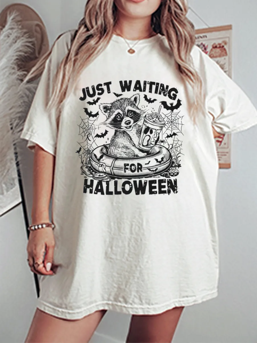 Vintage Just Waiting For Halloween Oversize Graphic Tee