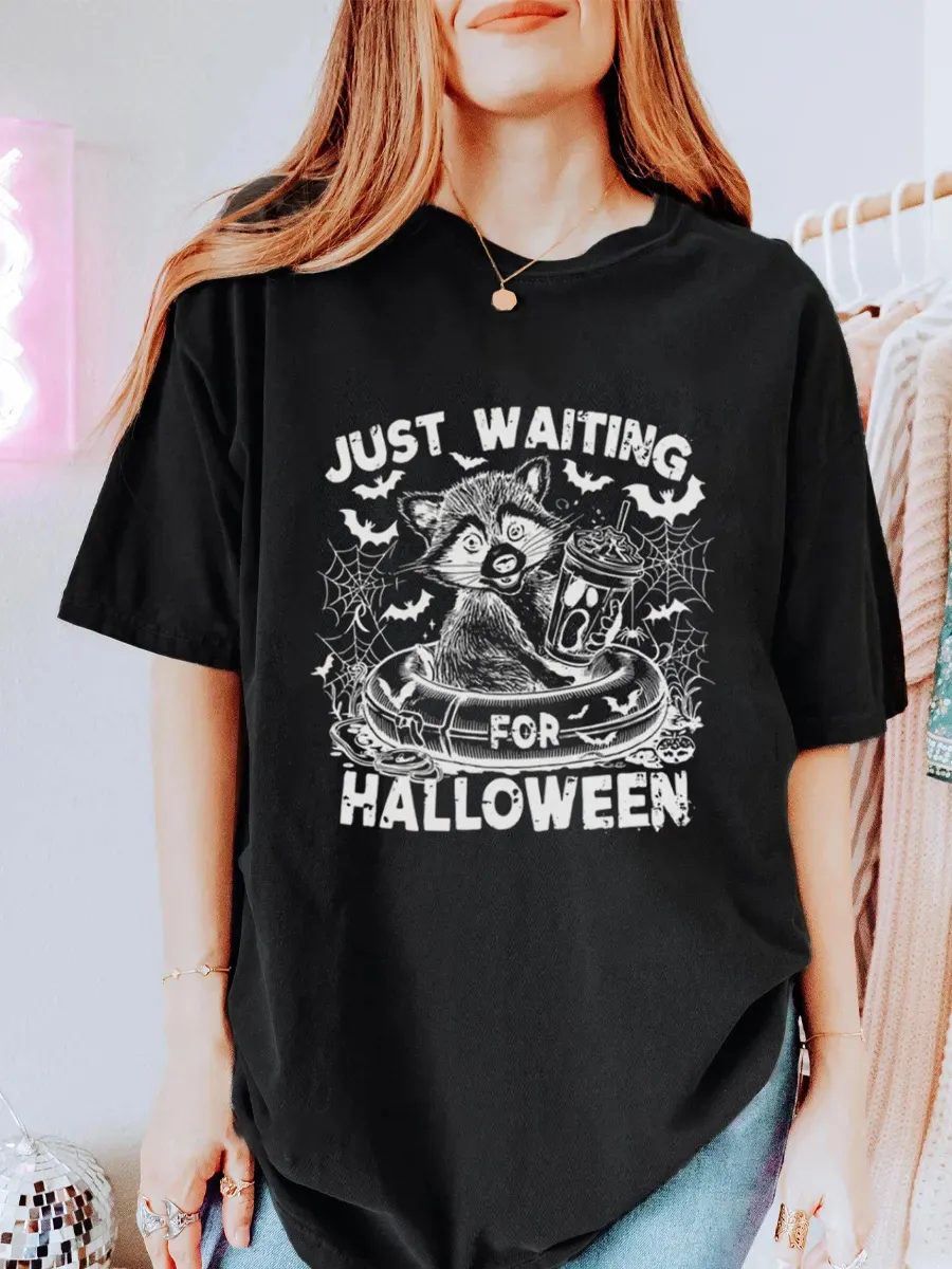 Vintage Just Waiting For Halloween Oversize Graphic Tee