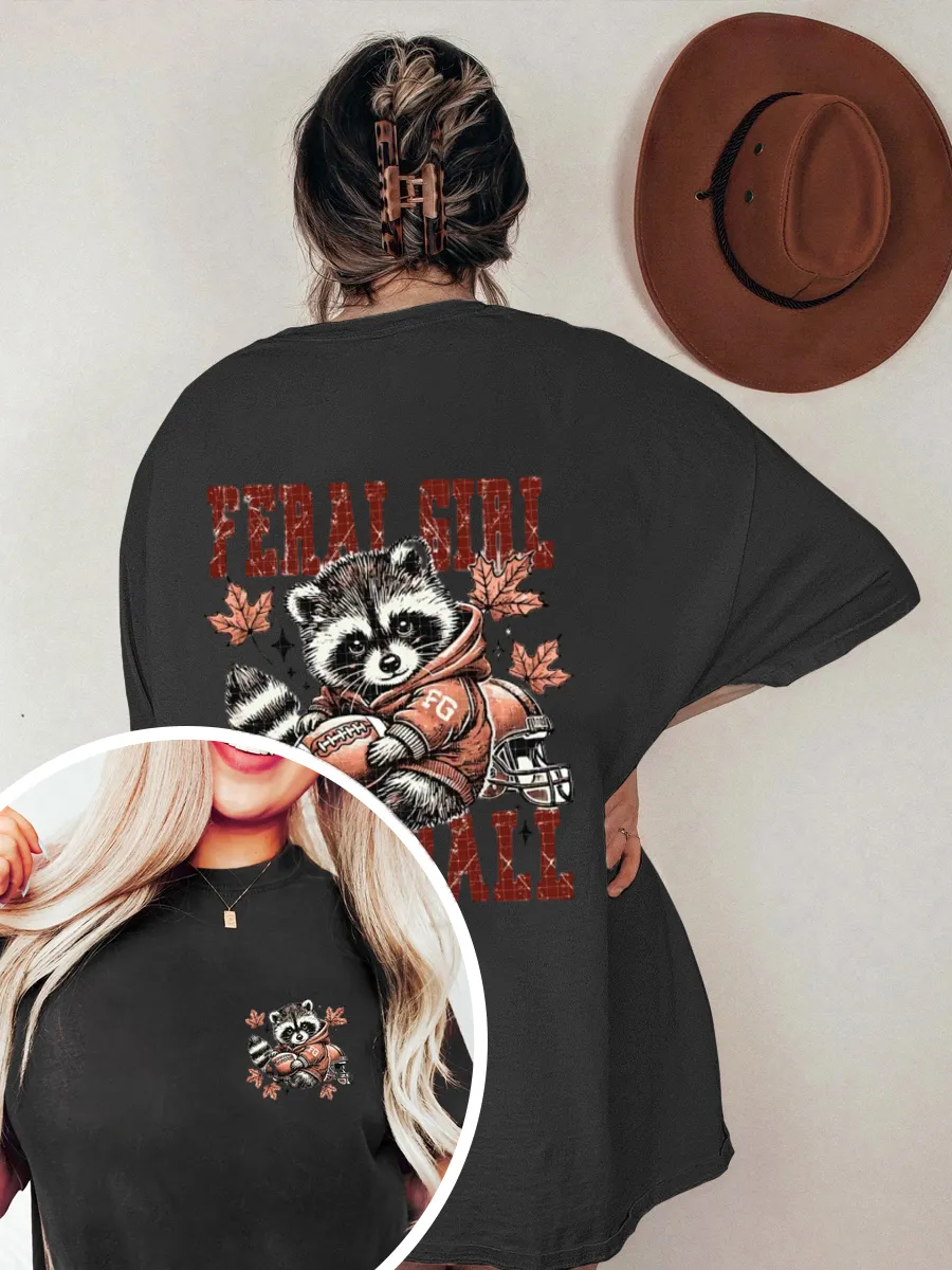 Vintage Feral Girl Football Oversize Graphic Tee