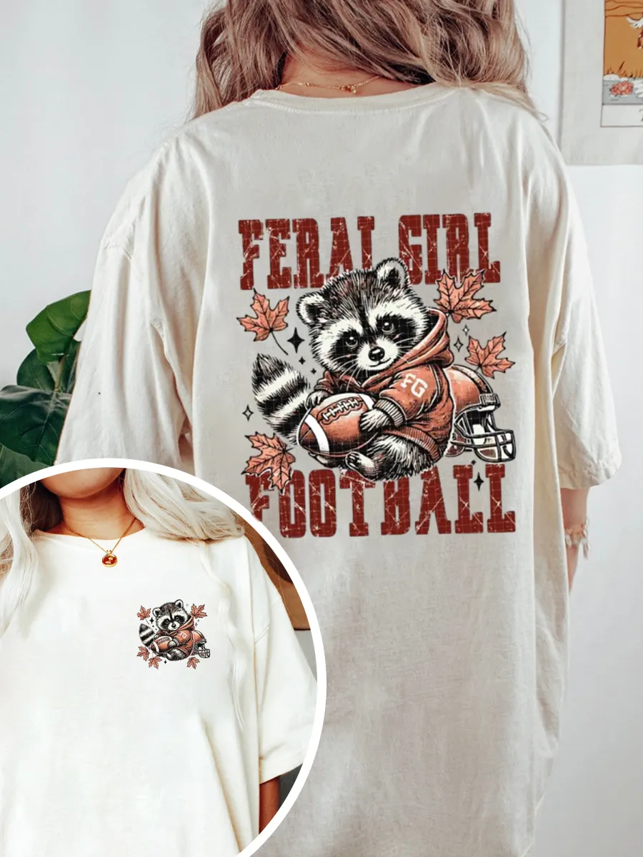 Vintage Feral Girl Football Oversize Graphic Tee