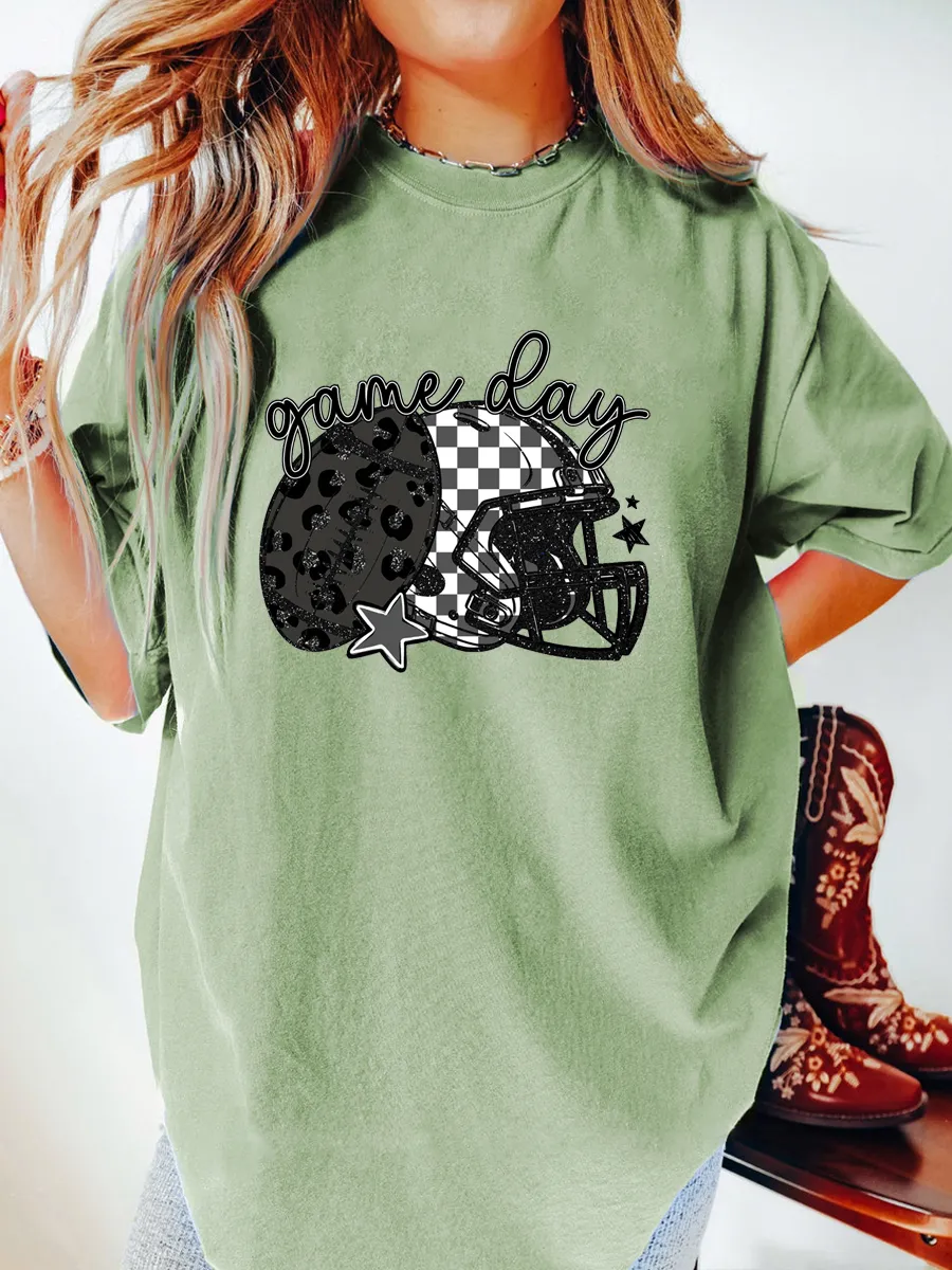 Vintage Checkered Leopard Gameday Oversize Graphic Tee