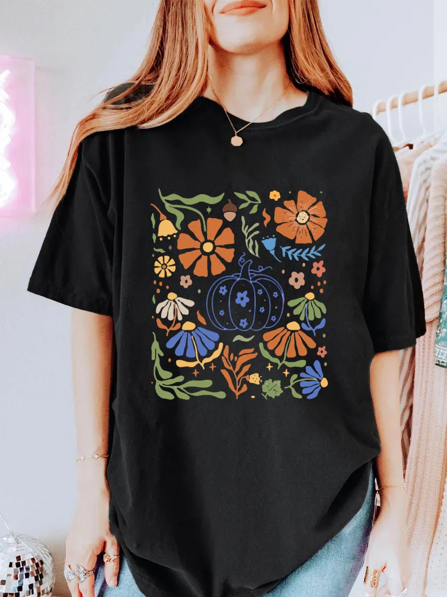Vintage Floral Pumpkin Oversize Graphic Tee
