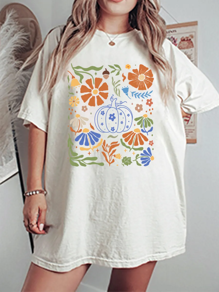 Vintage Floral Pumpkin Oversize Graphic Tee