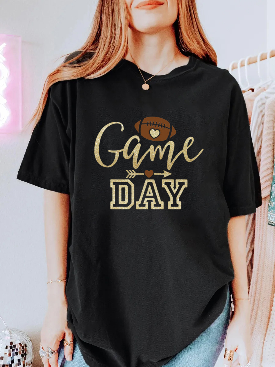 Vintage Game Day Oversize Glitter Graphic Tee