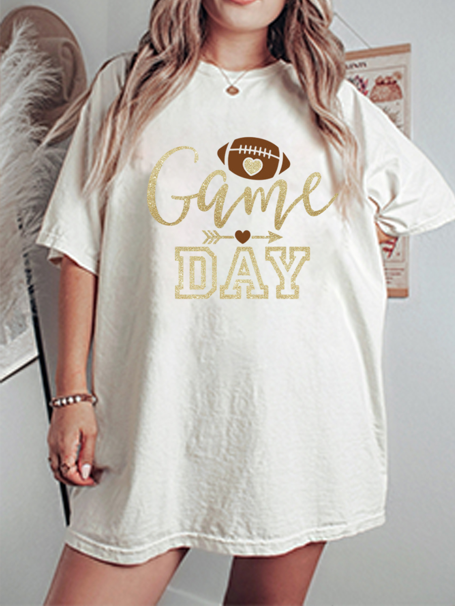 Vintage Game Day Oversize Glitter Graphic Tee