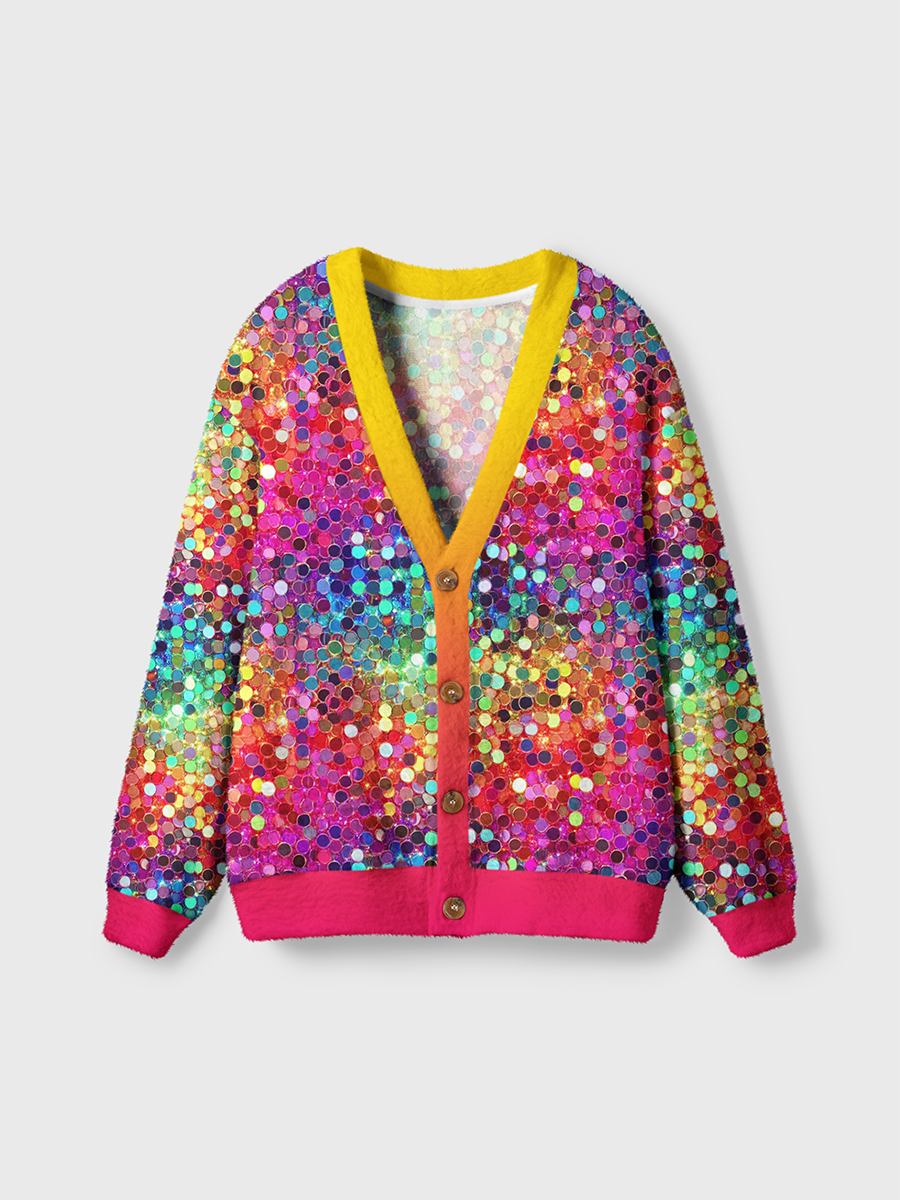 Vintage Dense Sequin Colorful Glitter Dots Cardigan Sweaters