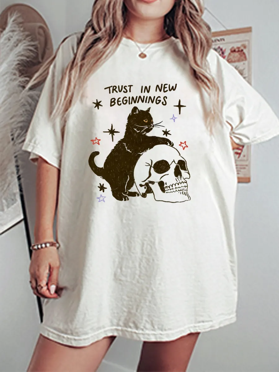 Vintage Trust In New Beginnings Oversize Graphic Tee
