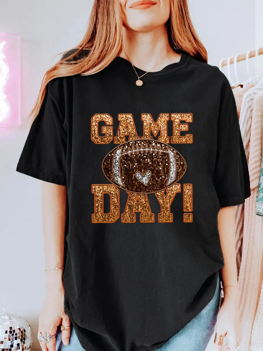 Vintage Game Day Oversize Glitter Graphic Tee