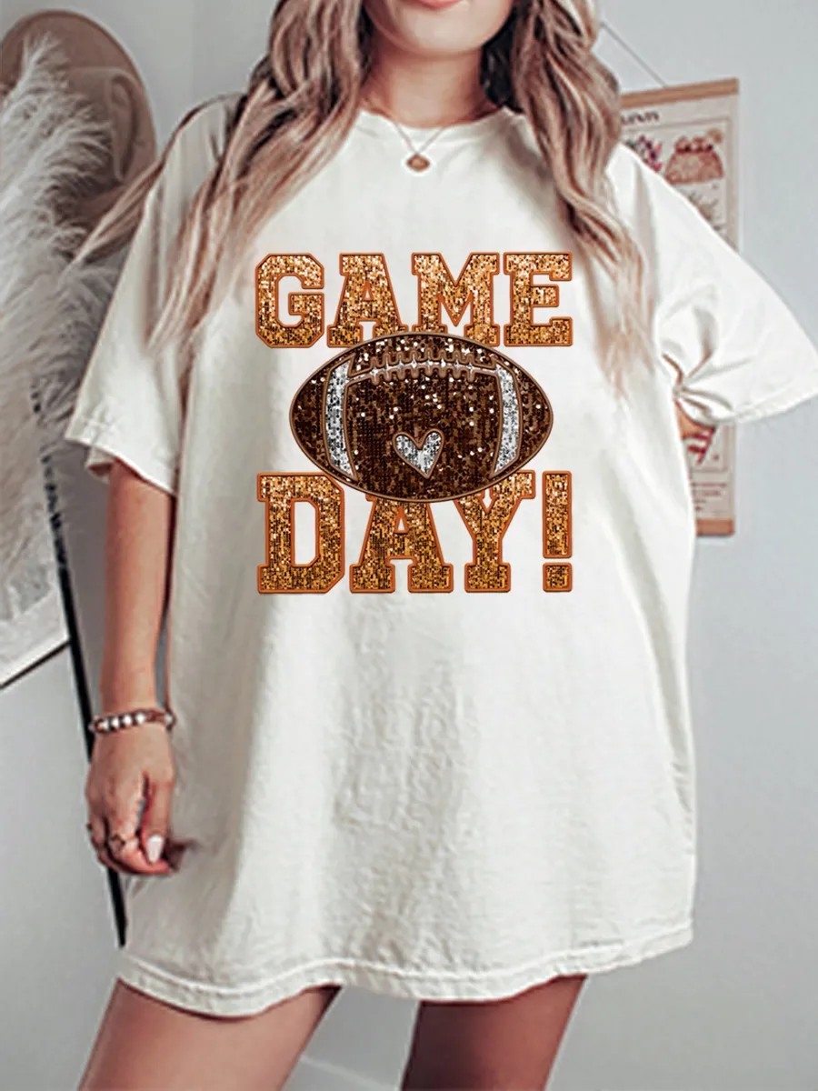 Vintage Game Day Oversize Glitter Graphic Tee