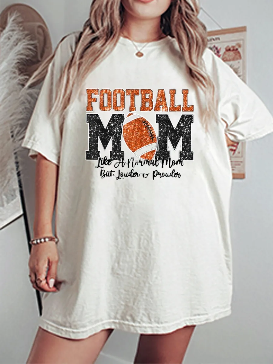 Vintage Football Mom Like A Normal Mom But Louder & Prouder Oversize Glitter Graphic Tee