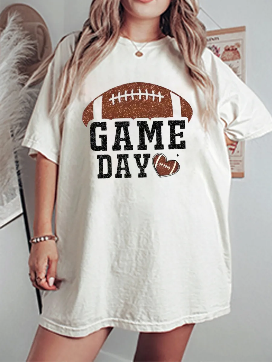 Vintage Game Day Oversize Glitter Graphic Tee