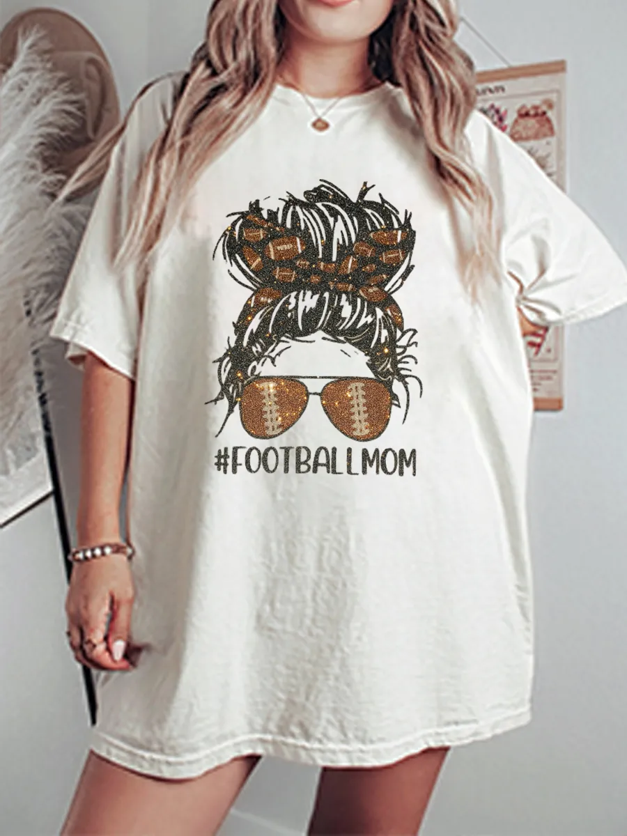 Vintage Football Mom Oversize Glitter Graphic Tee