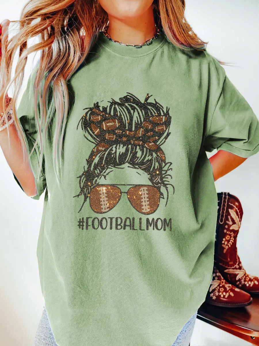 Vintage Football Mom Oversize Glitter Graphic Tee