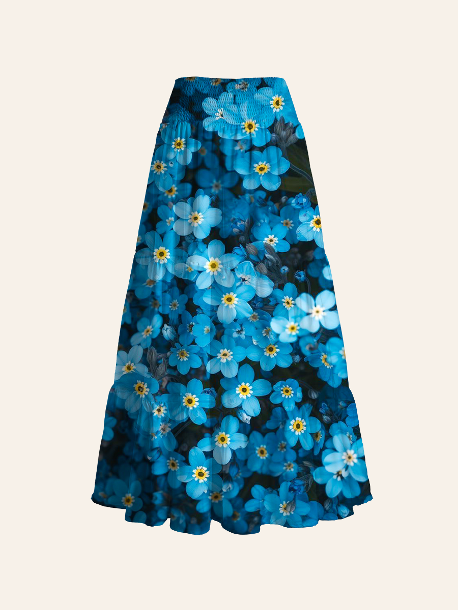 Dense Flower Field Pattern Convertible Maxi Skirts