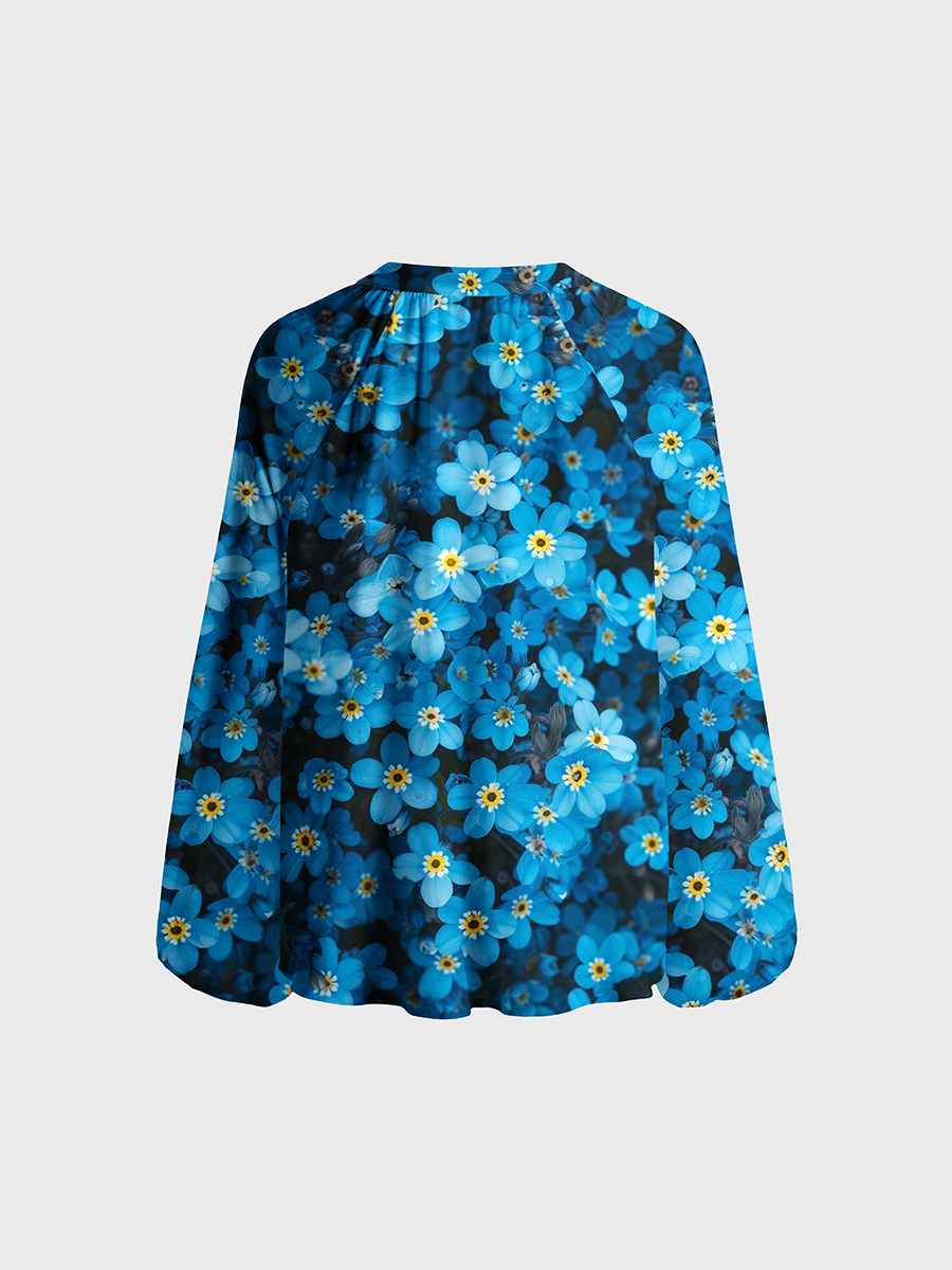 Dense Flower Field Pattern Neck Tie Blouse
