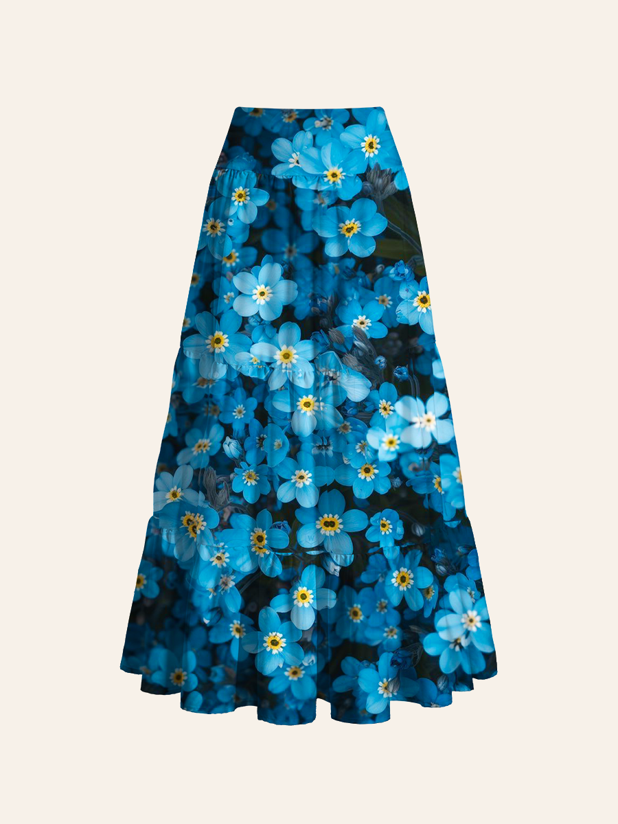Dense Flower Field Pattern Convertible Maxi Skirts