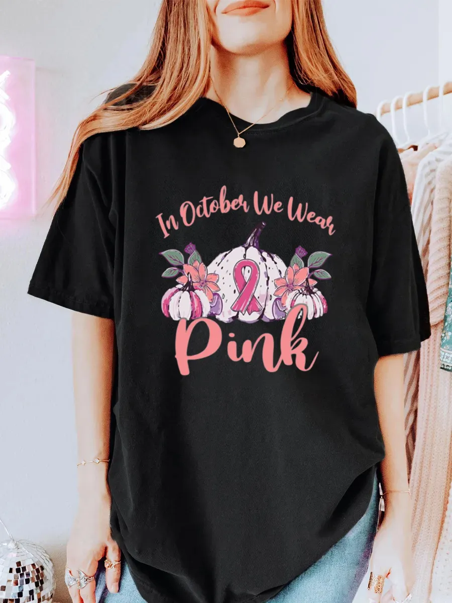 Vintage In October We Wear Pink Oversize Graphic Tee