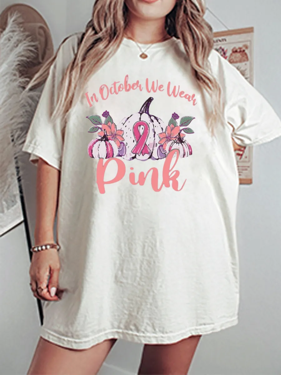 Vintage In October We Wear Pink Oversize Graphic Tee