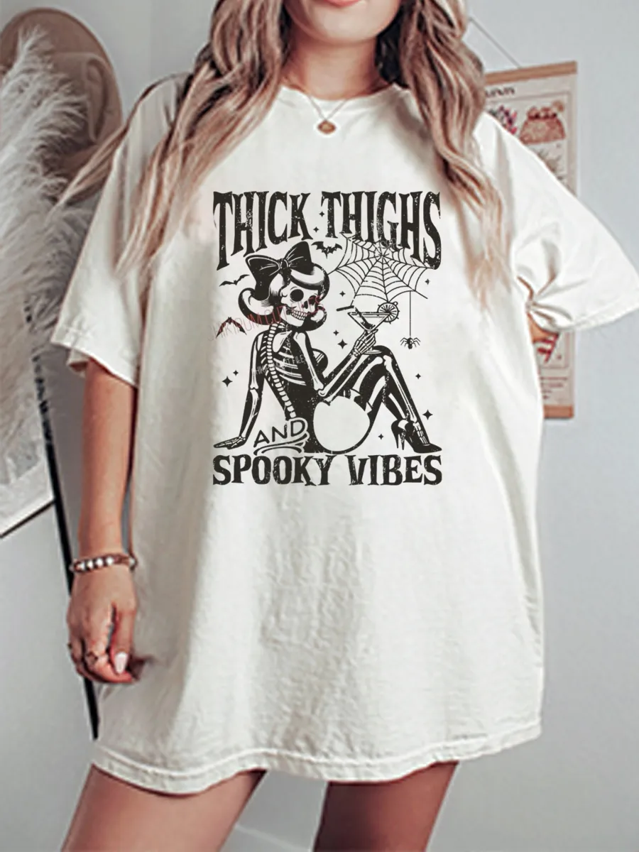 Vintage Thick Thighs And Spooky Vibes Oversize Graphic Tee