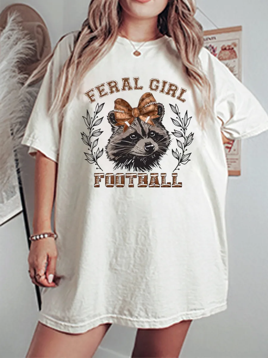 Vintage Feral Girl Football Oversize Graphic Tee