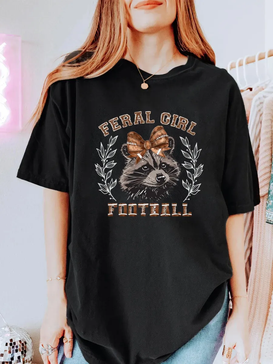 Vintage Feral Girl Football Oversize Graphic Tee