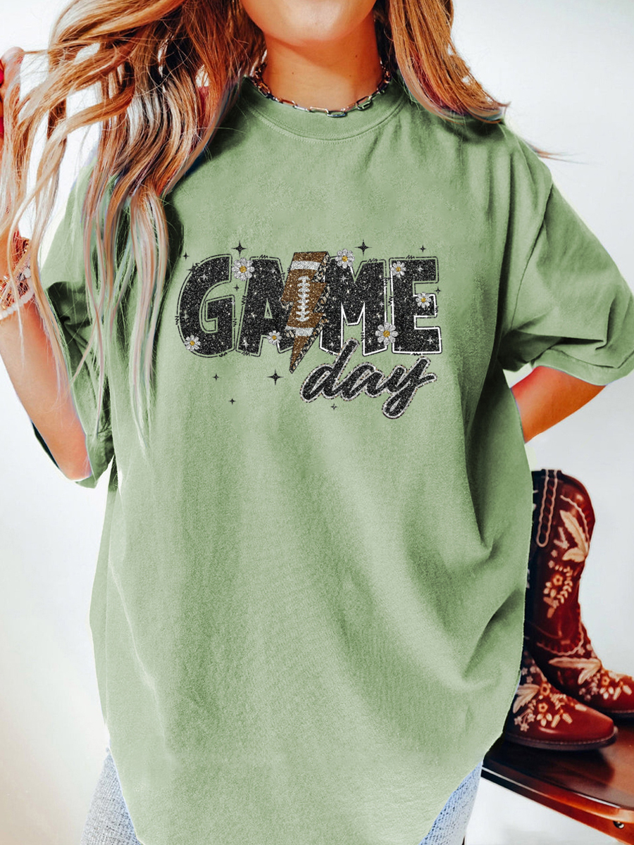 Vintage Game Day Oversize Glitter Graphic Tee