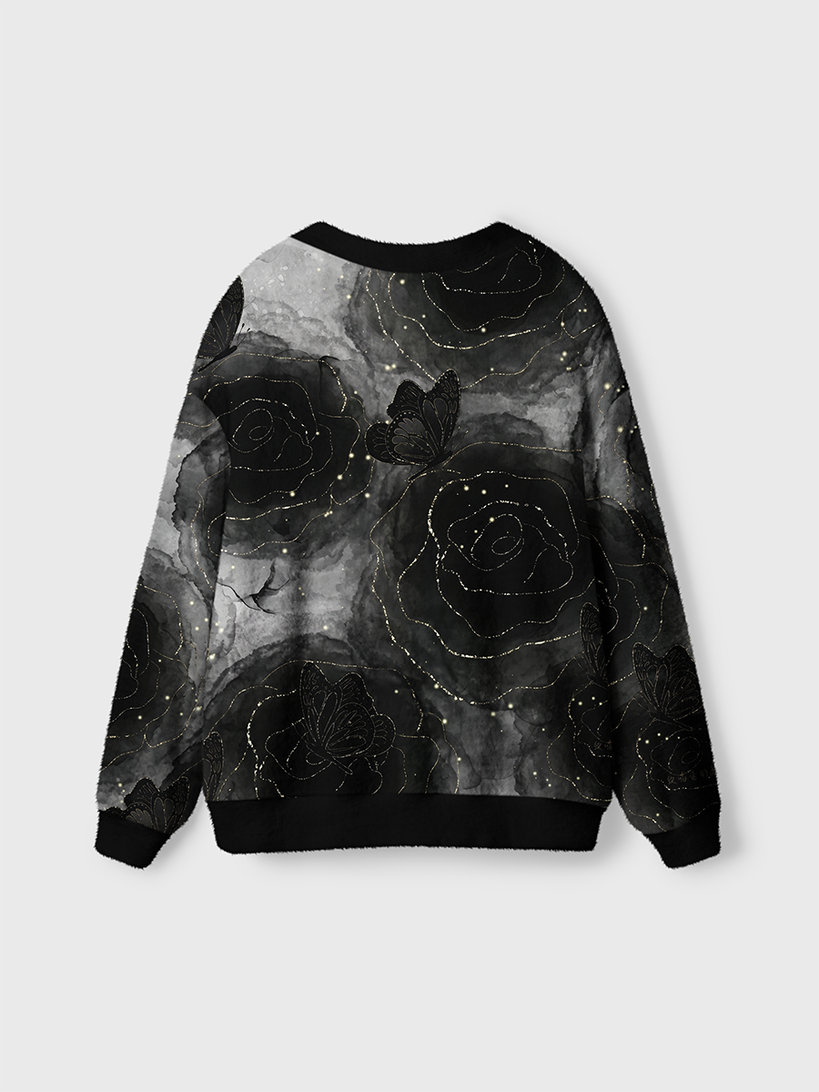 Vintage Roses and Gold-Edged Butterflies Cardigan Sweaters