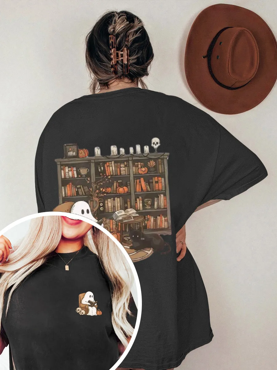 Vintage Ghost Reading Books Oversize Graphic Tee