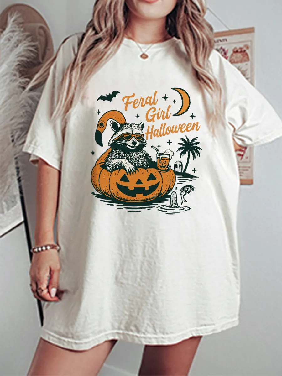 Vintage Feral Girl Halloween Oversize Graphic Tee