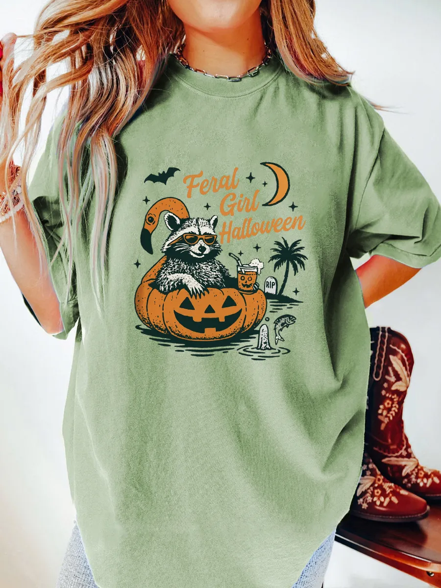 Vintage Feral Girl Halloween Oversize Graphic Tee