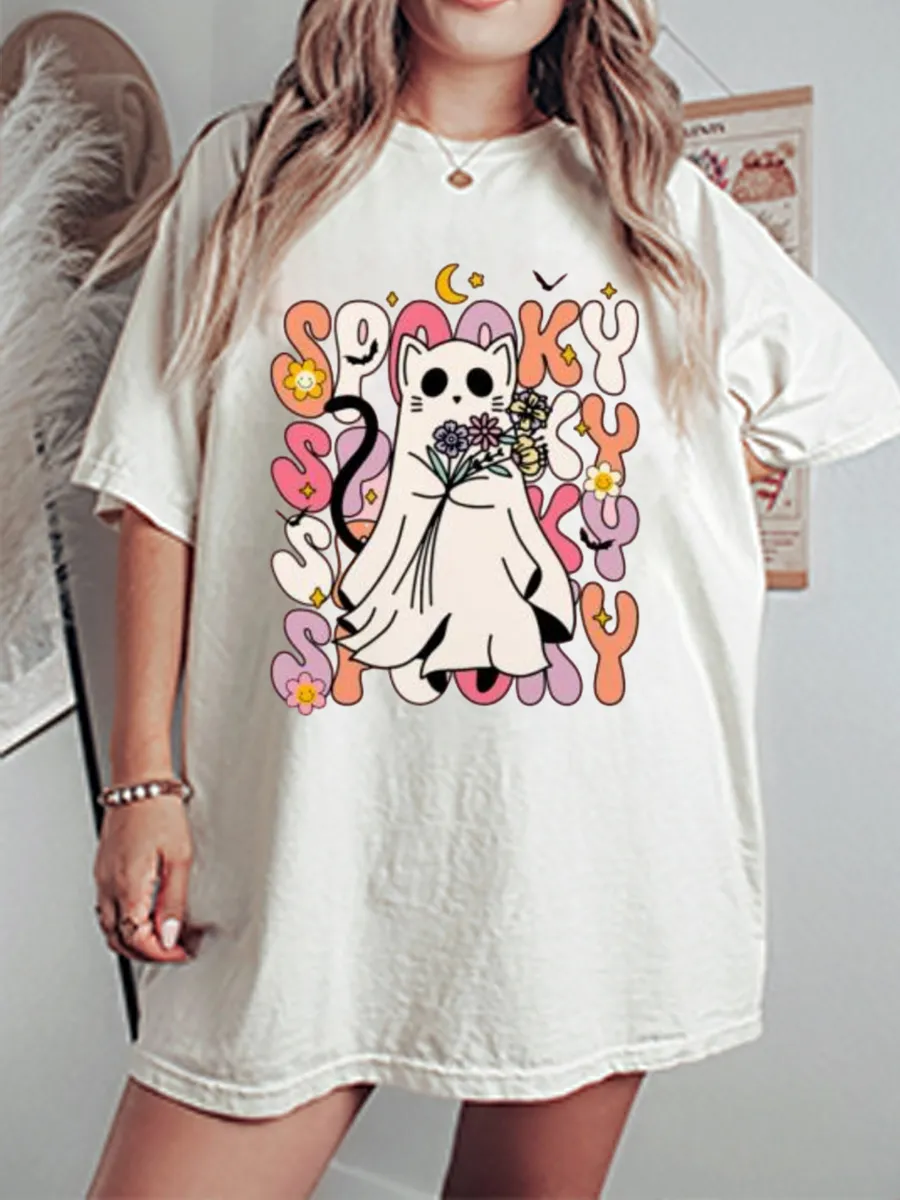 Vintage Floral Spooky Oversize Graphic Tee