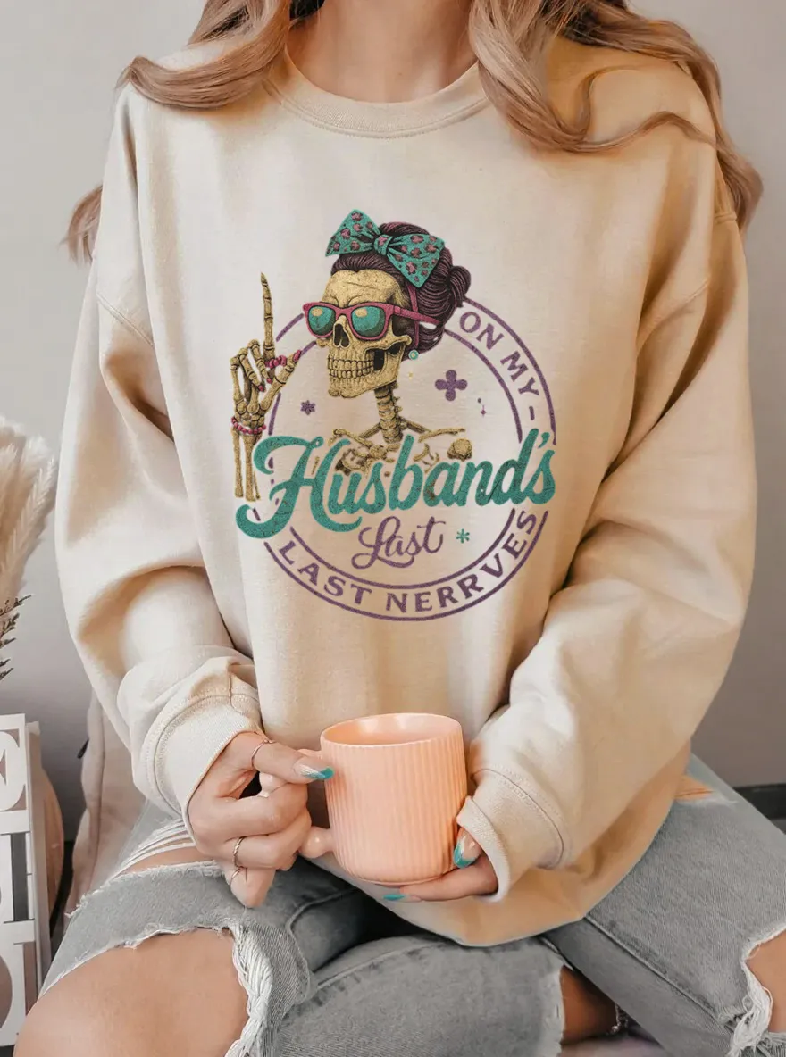 Vintage On My Husband Last Nerves Oversize Graphic Sweatshirt