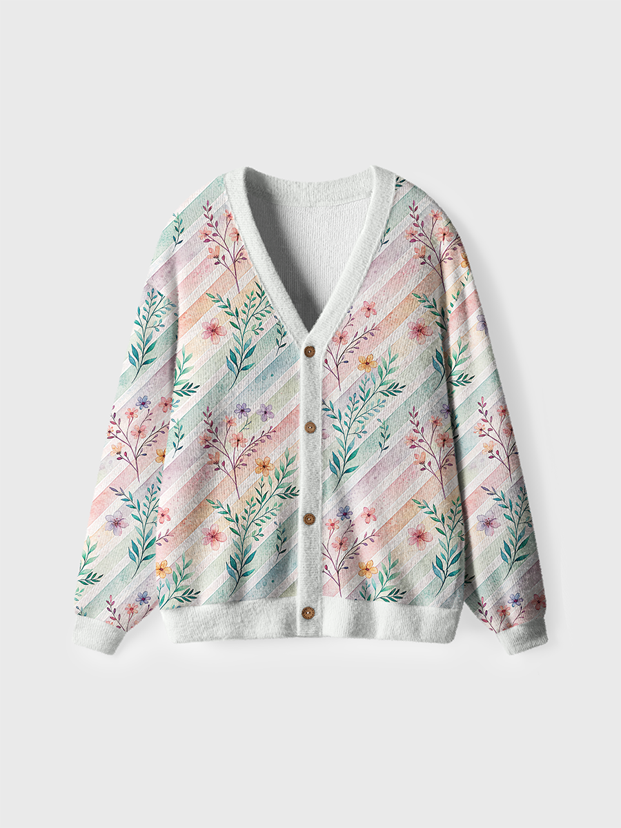Vintage Striped Floral Print Cute Cardigan Sweaters