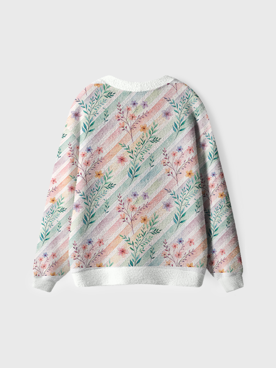 Vintage Striped Floral Print Cute Cardigan Sweaters