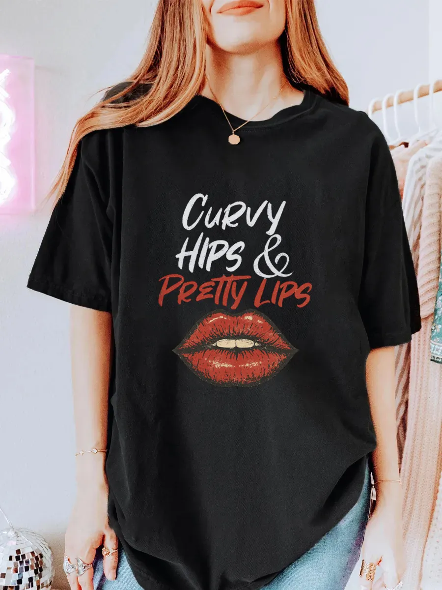 Vintage Curvy Hips And Pretty Lips Oversize Graphic Tee