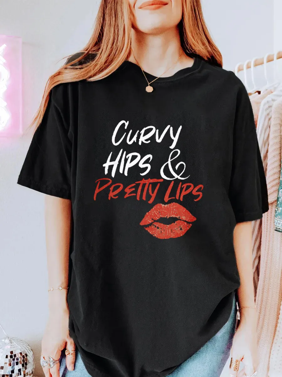 Vintage Curvy Hips And Pretty Lips Oversize Graphic Tee